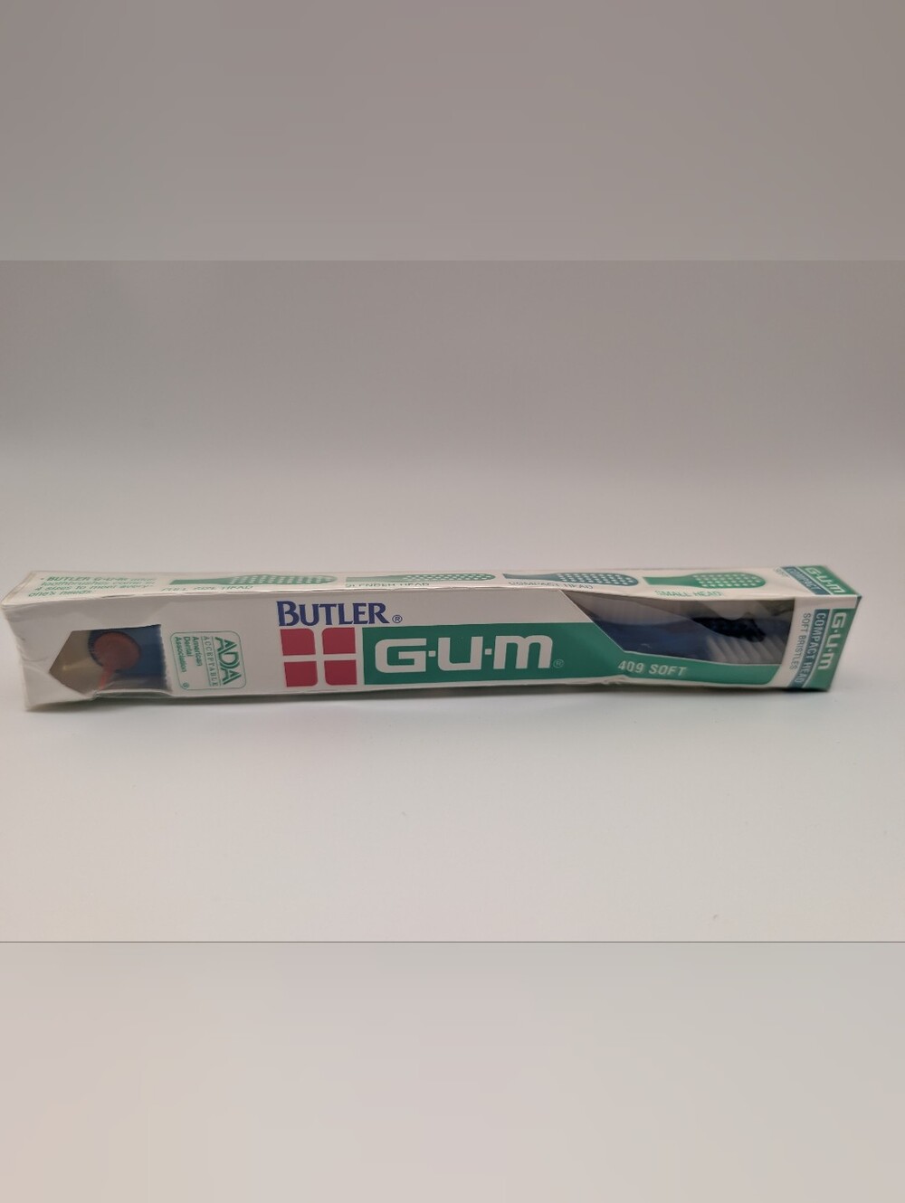 NOS VTG Gum Butler Soft Compact Head Blue Toothbrush 409 Sealed